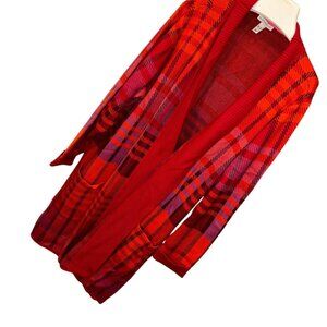 isaac mizrahi FALL red orange pink plaid opera duster cardigan sweater PLUS 3X
